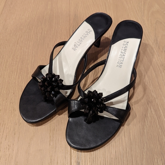 Black Women's Kitten heels with beaded accent - Picture 1 of 9